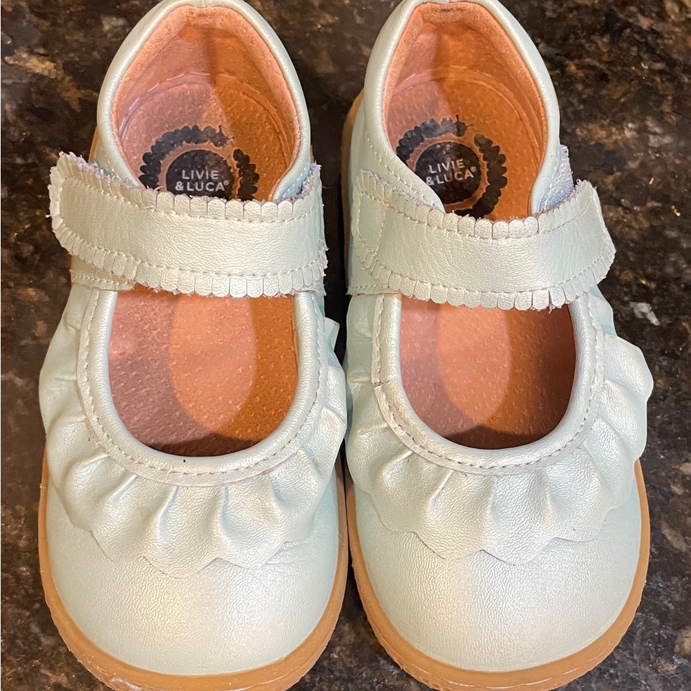 Livie and Luca Ruche Shoes Blue Shimmer EUC